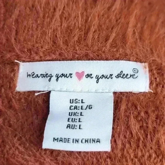 Wearing Your 🩷 On Your Sleeve‎ Rust Super Soft Sweater Sz Large - Picture 5 of 6